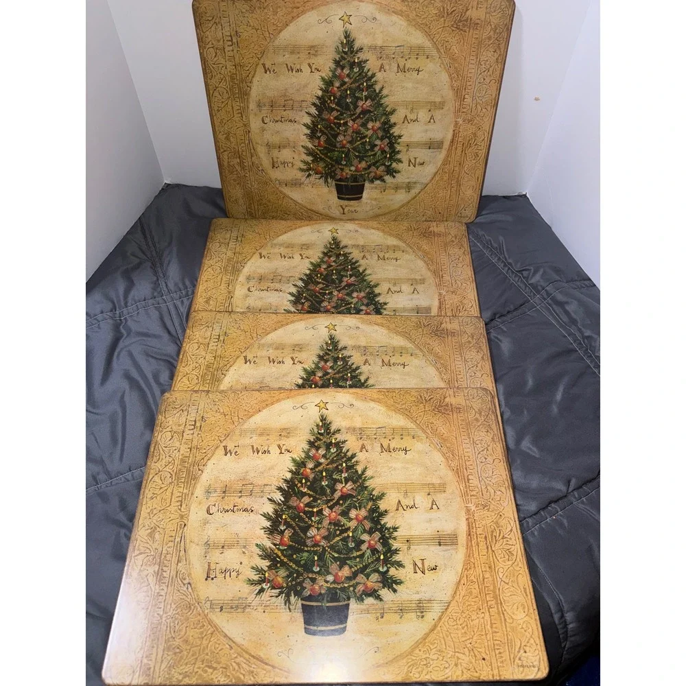 Vintage Christmas Tree Music Sheet Cork Backed Placemats Set of 4 Holiday Decor